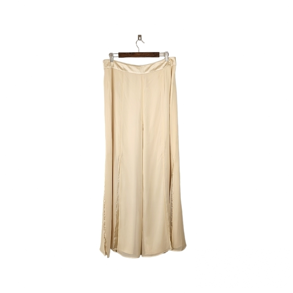 Wide Leg Satin Palazzo Pants in Cream